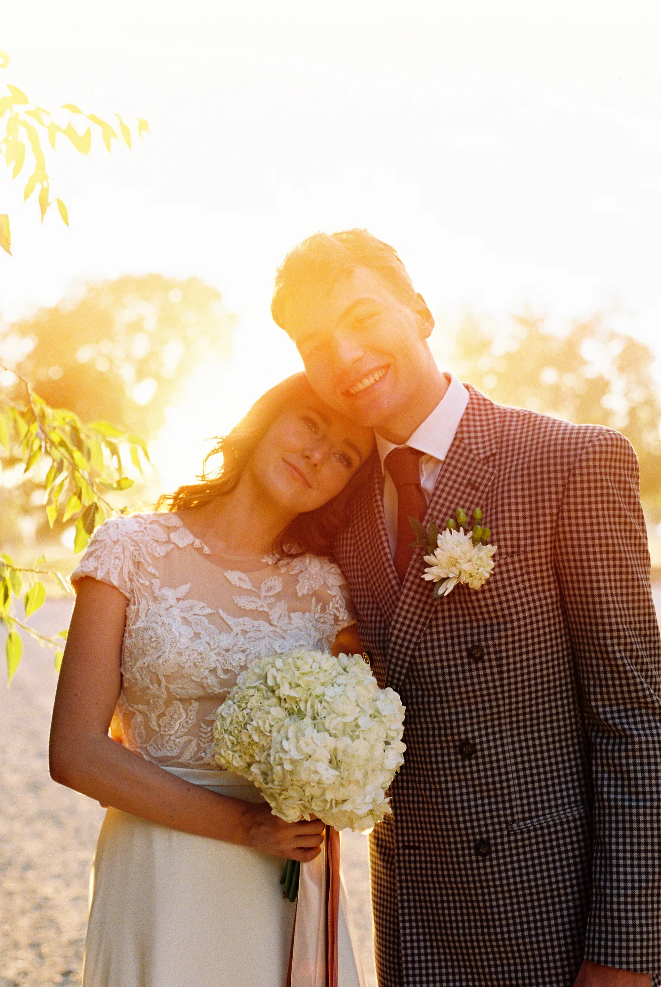 Blake and Riley at sunset on their wedding day